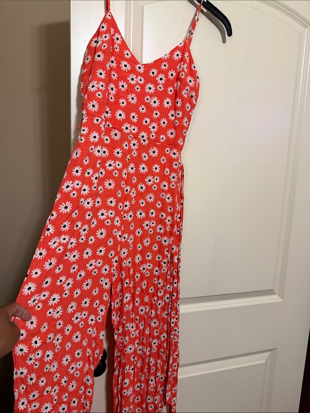 GB women Red Floral Jumpsuit with White Daisy Print